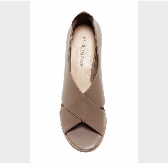 Kelsi Dagger Anthropologie KACEY Portobello Taupe Leather Crisscross Shoes - Picture 1 of 16